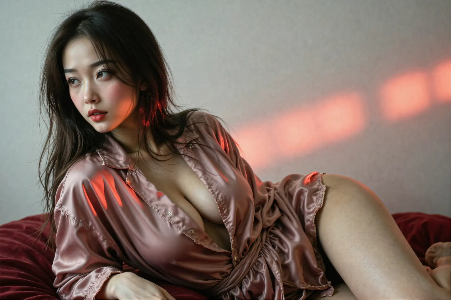 A rose satin robe on the sofa