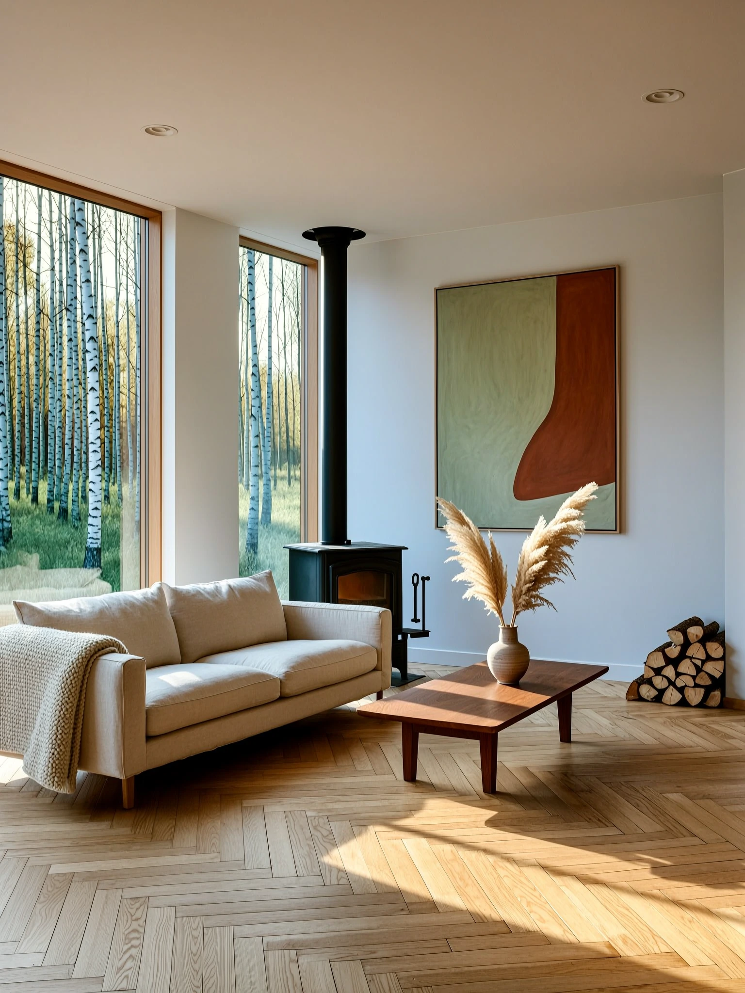 Birches beyond the living room