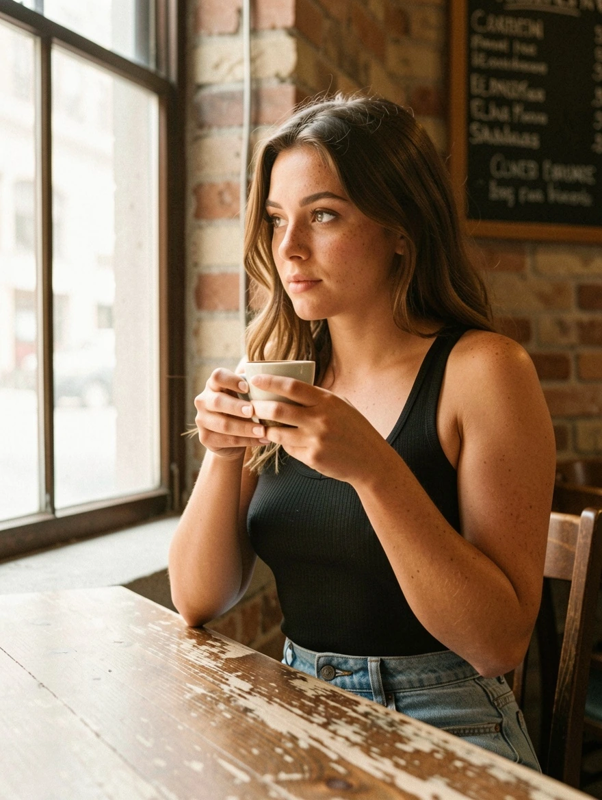Coffee at the worn wooden table