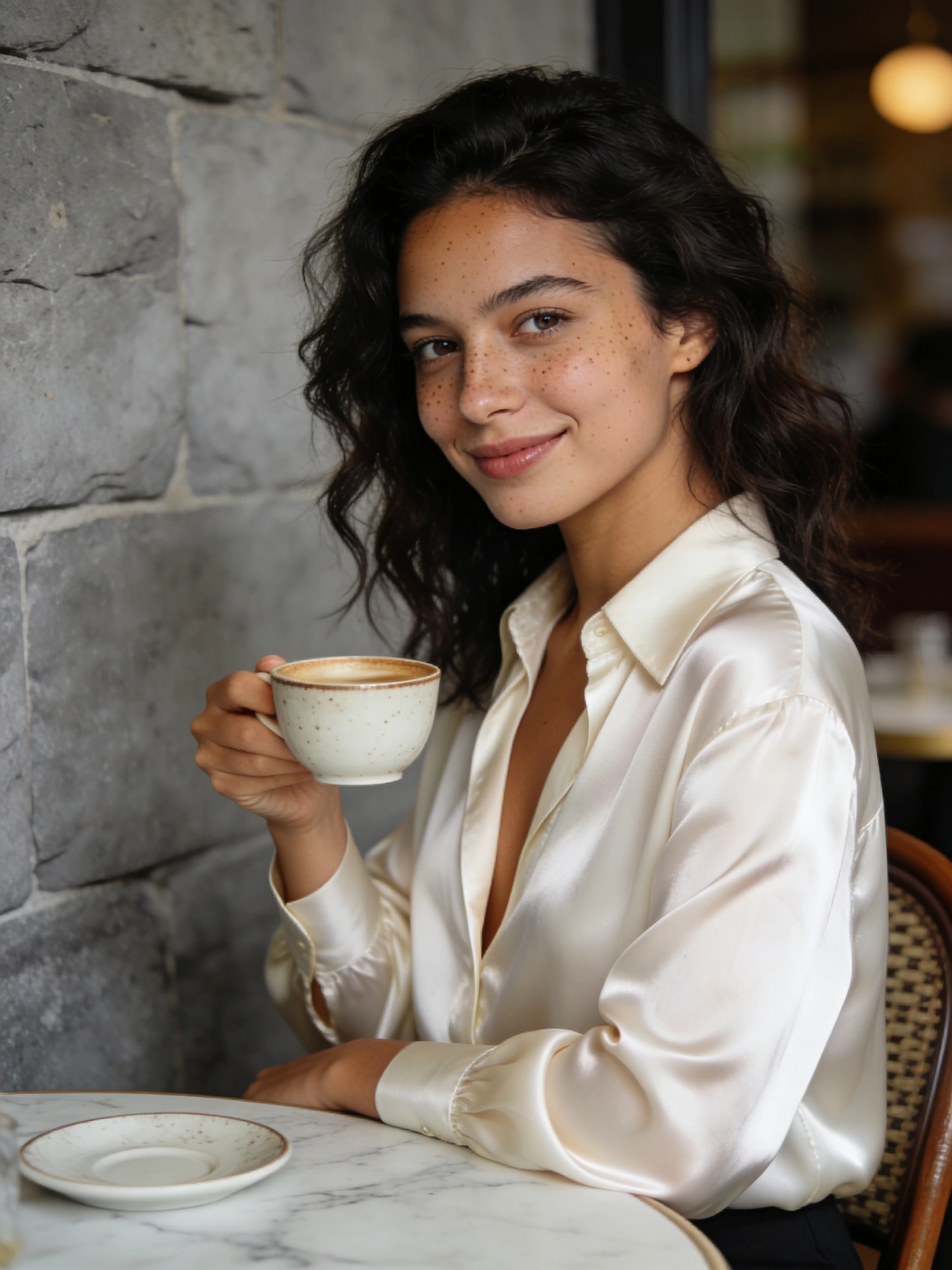 Coffee beside the stone wall