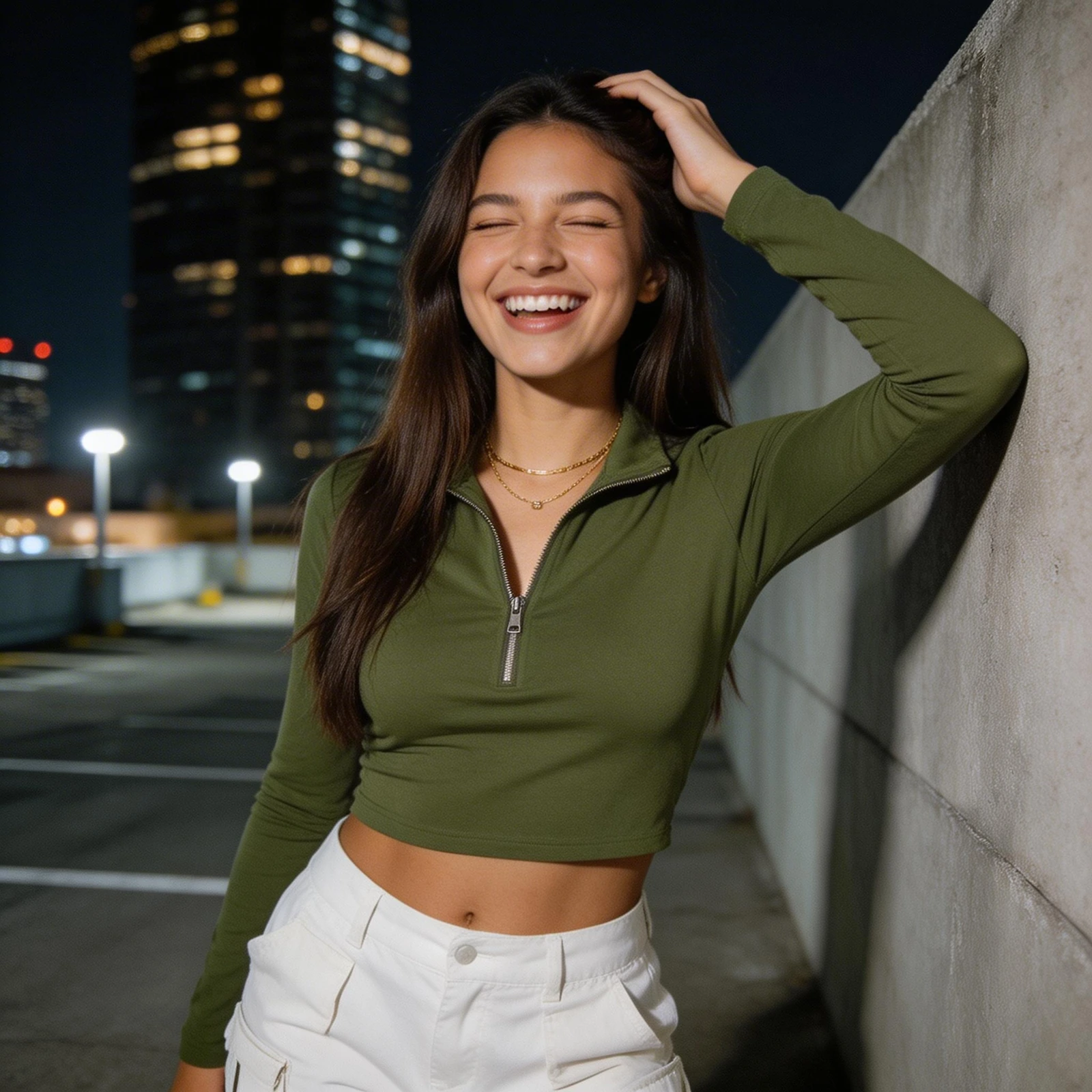 Laughing on the rooftop