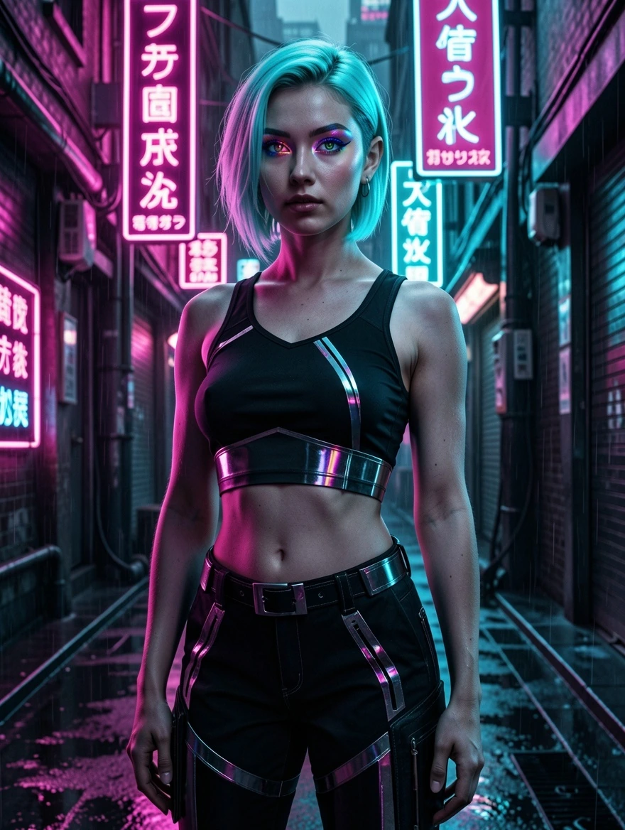 Neon blue in the rain