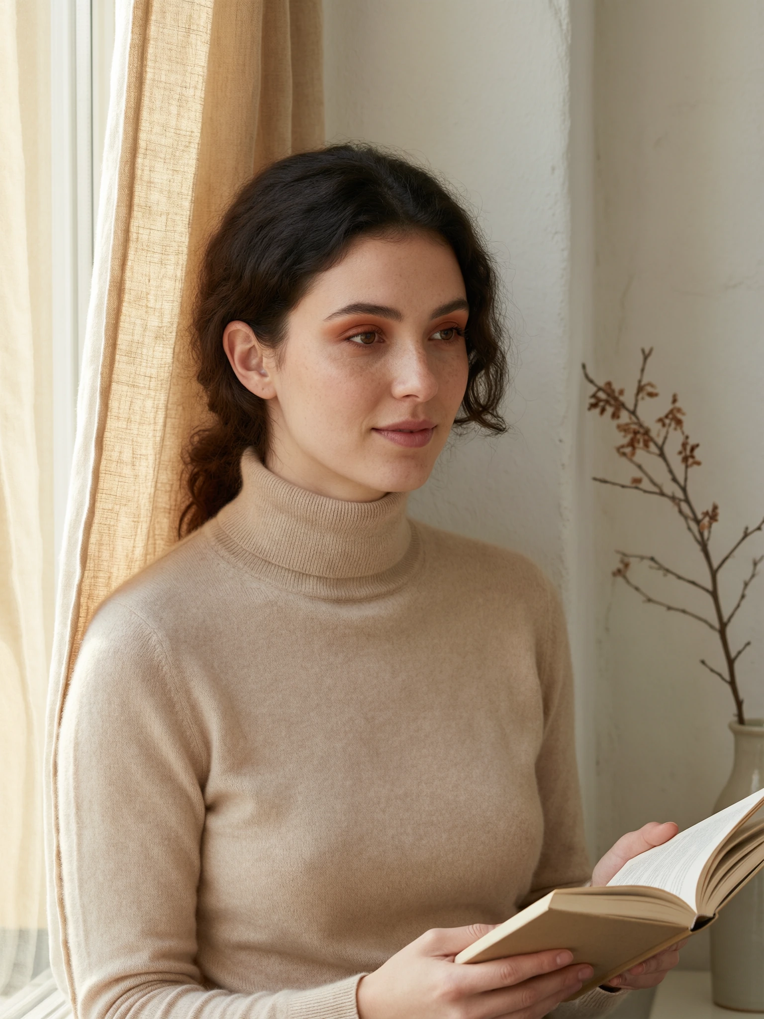 Reading beside the curtain