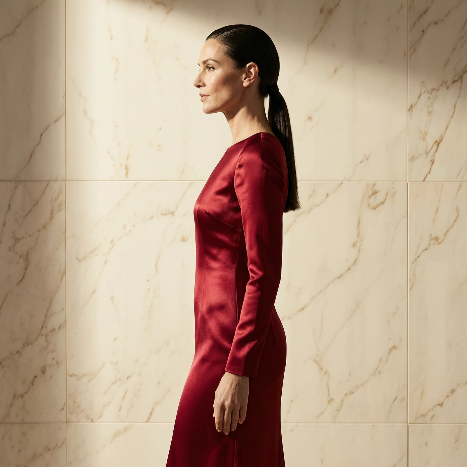Red satin against marble